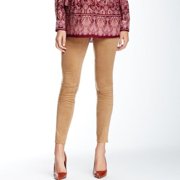 Max Studio NEW Faux Suede High Waist Pant Stretch Minimalist Neutral Leggings XS - Picture 2 of 15